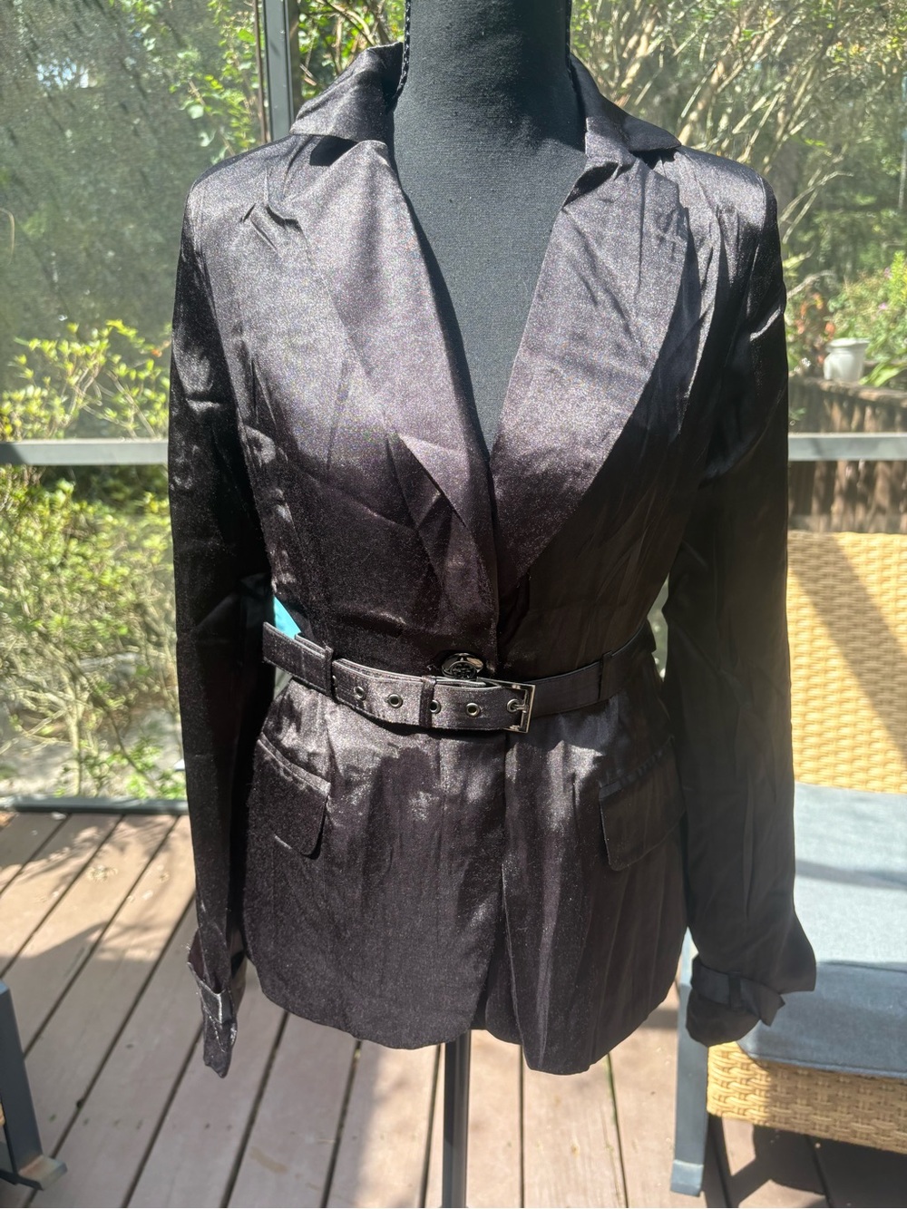 Moon Collection Shimmery Black Belted Blazer - Picture 7 of 10